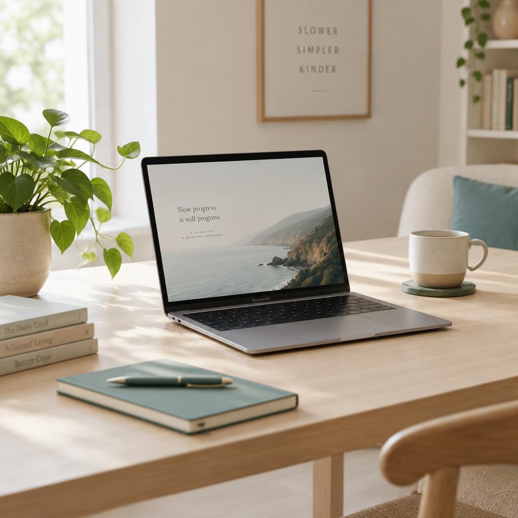 Computador num ambiente minimalista e sereno